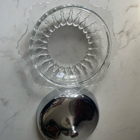Embossed Glass Candy Dish w/ Metal Lid - Picture 4 of 7